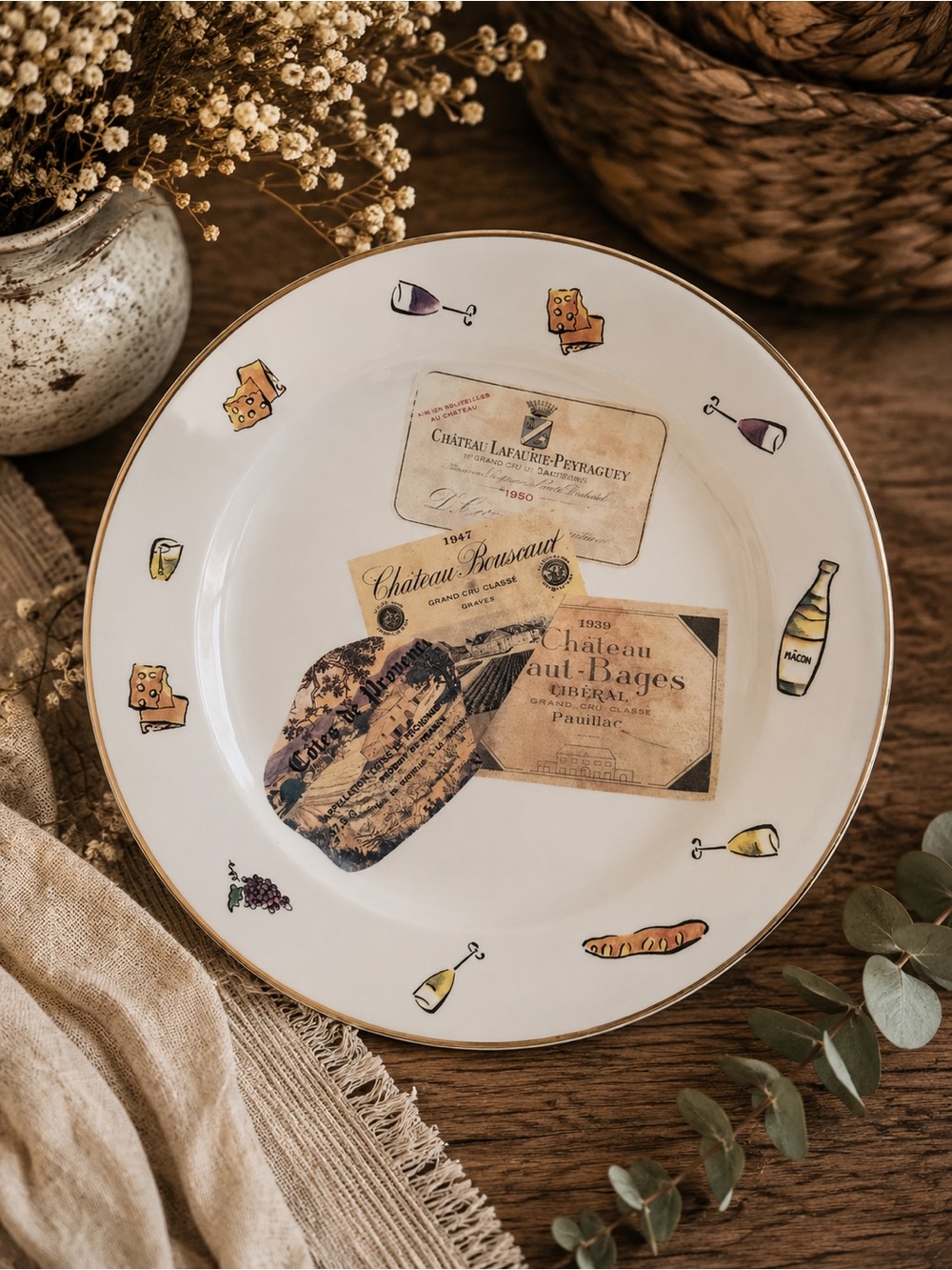 Rosanna Italy Cheers Decorative Wine Label Serving Dinner Plate